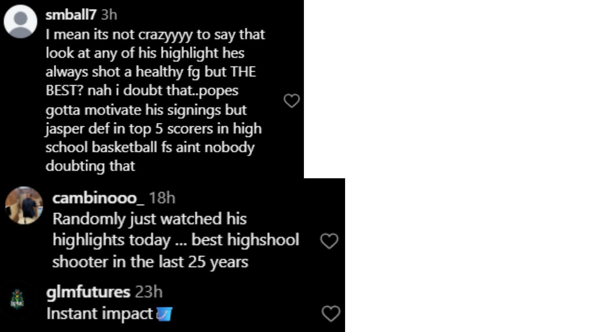 Hoops fans react to Mark Pope calling Jasper Johnson "the most dangerous scorer" in high school basketball (Image via Instagram @greenlightmedia)